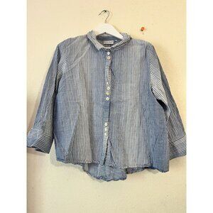 Habitat Womens Blue White Striped Long Sleeve Button-Up Shirt XL Lightweight